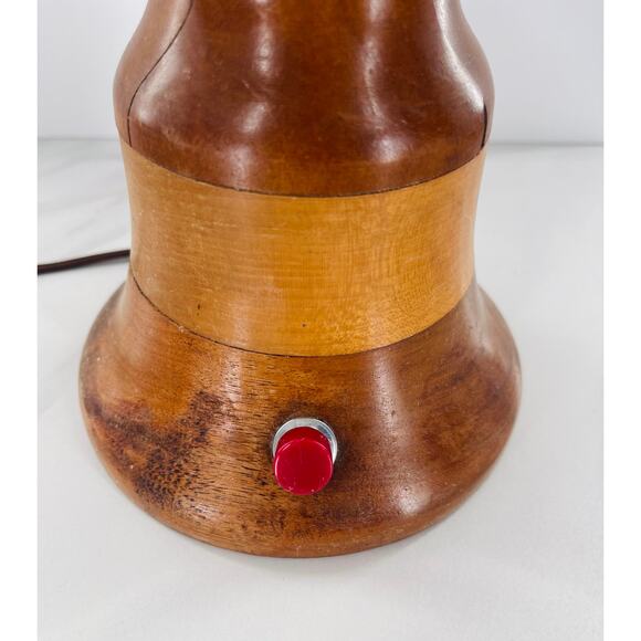 Mid-Century Wooden Patchwork Lamp with Red Switch Button - Picture 3 of 9